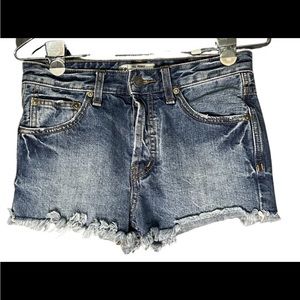 Free People Jean Shorts High Waist Button Fly Cutoff Denim Medium Wash Size 24